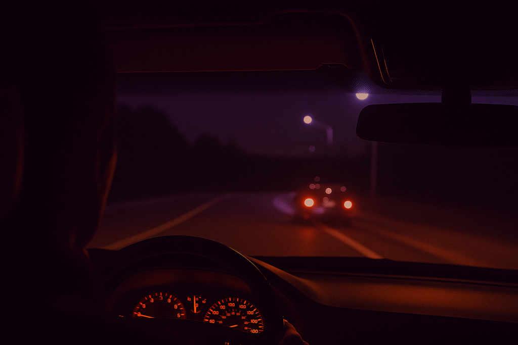 person driving a car late at night