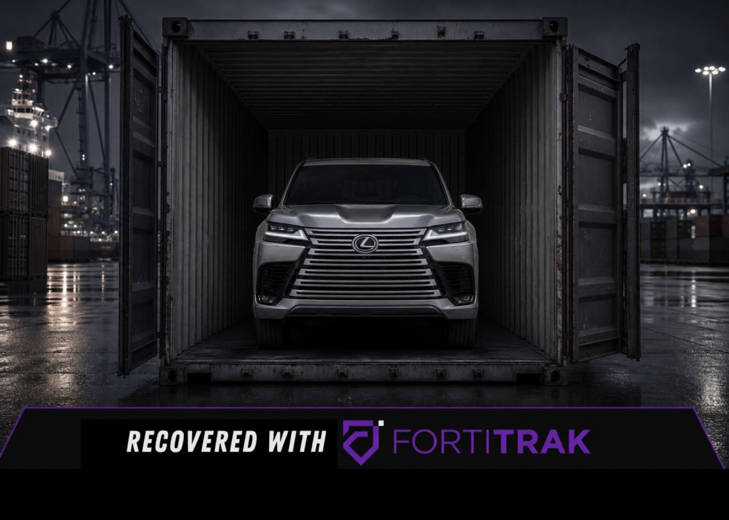 Stolen Lexus recovered from a shipping container at a New Jersey port.