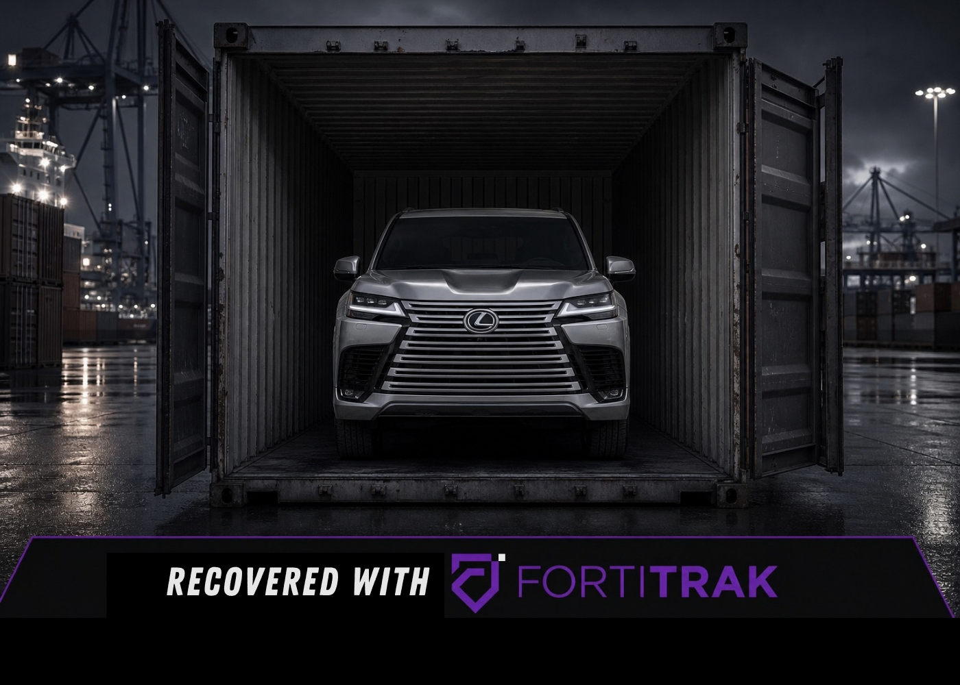 Stolen Lexus recovered from a shipping container at a New Jersey port.